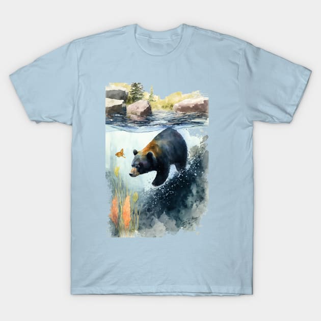 Black Bear Swimming T-Shirt by TheCore